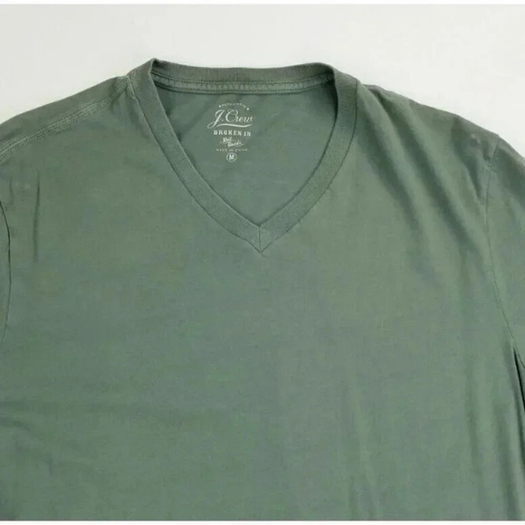 J. Crew Authentic Men Medium Olive Green Broken In Knit Goods V Neck Fashion Tee - Picture 5 of 5